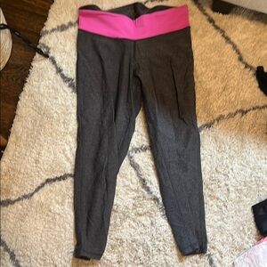 Gray Leggings with Pink Waistband